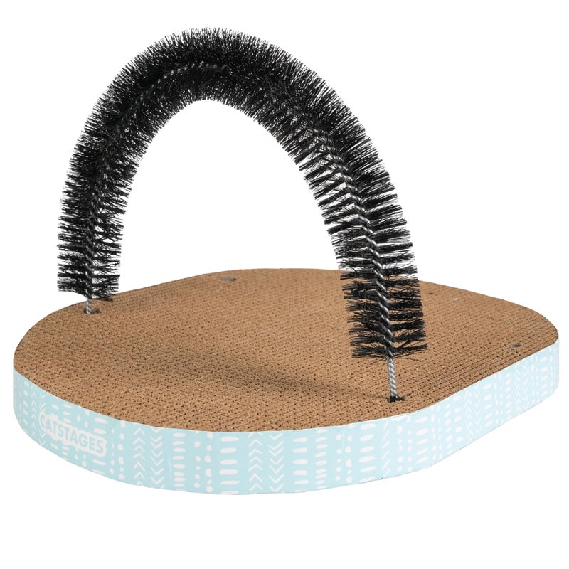 Catstages Scratch & Groom Cat Scratcher with Removable Curved Brush for Self-Grooming Station, Orange - Image 1